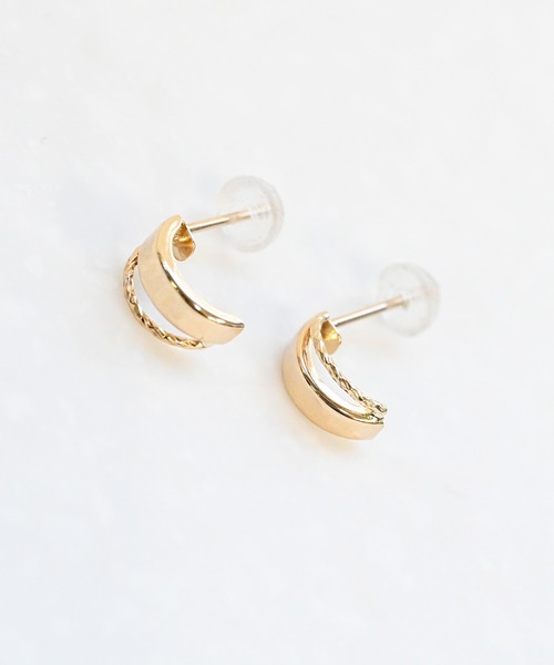 sowi ピアス K10YG ダブルフープ風 ピアス レディース メンズ