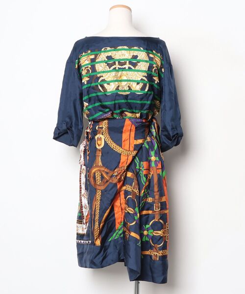 「MACPHEE」 7分袖ワンピース 38 ネイビー レディース_画像2