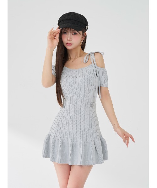 Darich（ダーリッチ） ワンピース ロゴケーブルワンショルニットミニ