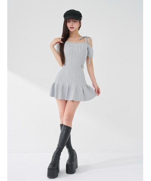 Darich（ダーリッチ） ワンピース ロゴケーブルワンショルニットミニ