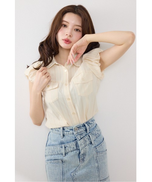 ブラウス シャツ 「AKB48 行天友莉奈さん着用」バルーンスリーブポケットブラウス　春服 夏服 レディース | rienda