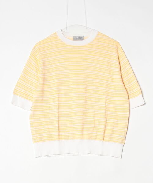 JOHN SMEDLEY（ジョンスメドレー） ボーダー柄半袖ニット M イエロー