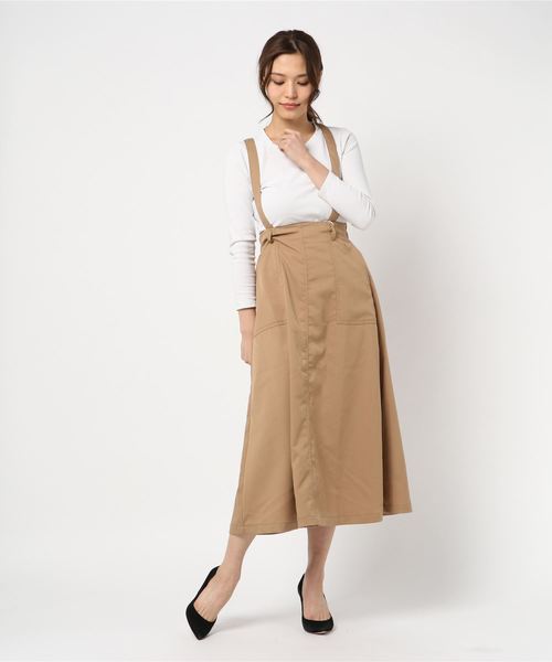 STYLEBLOCK スカート ツイルサスペンダー付きフレアスカート
