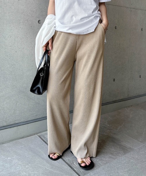 andme（アンドミー） パンツ セルフカットリブワイドパンツ レディース