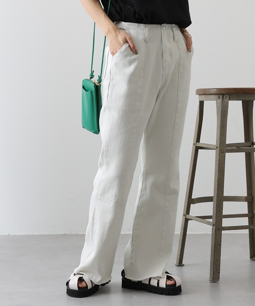 売れ筋 パンツ デニム ジーンズ 裾フリンジセンターシームフレアデニムパンツ