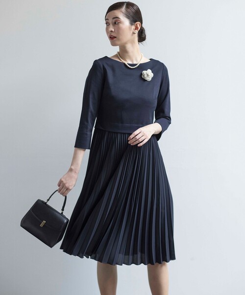 ワンピース 「KUMIKYOKU NAVY」ジャージーコンビプリーツ ワンピースの画像