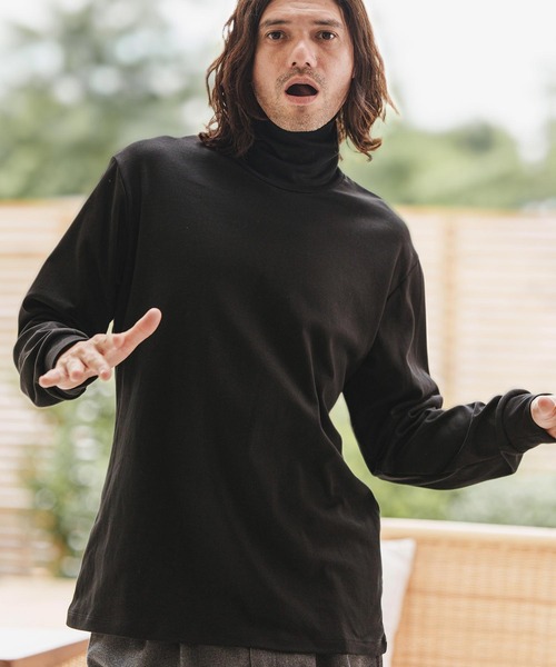 humoresque タートルネックTシャツ コットン100% black セール】コットンポリエステルタートルネックカットソー（T