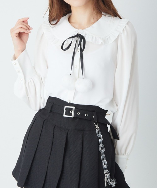 美品 NATAN ビックカラーリボンブラウス ホワイト EFFE BEAMS NATANで