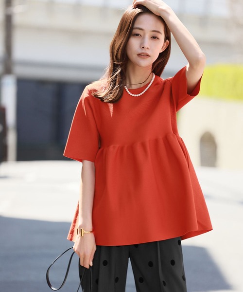 ニット 裾フレア切り替え半袖ニットプルオーバー レディース  