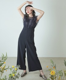 美品◆kana カナ レース ハイウエスト パンツドレスL 大きいサイズ 結婚式 レース刺繍 ハイウエスト パンツドレス パーティー ドレス 結婚