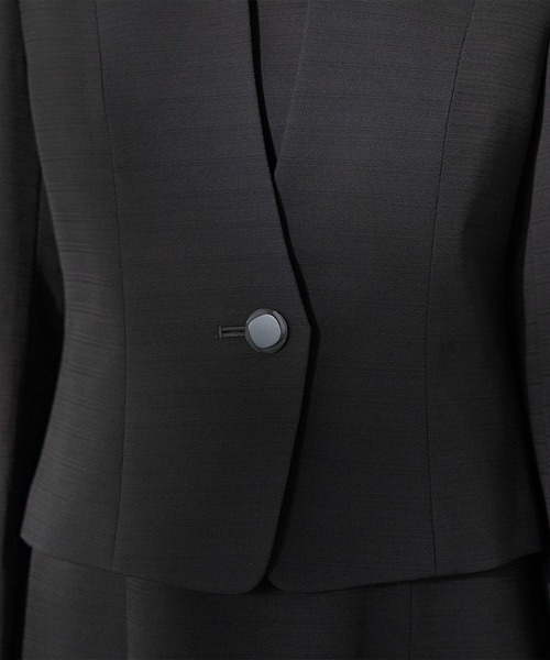 セレモニースーツ セットアップ 「前開き」「喪服・礼服」フリルカラー＆フレアワンピース ブラックフォーマルセットアップスーツ/日本製素材 レディースの画像