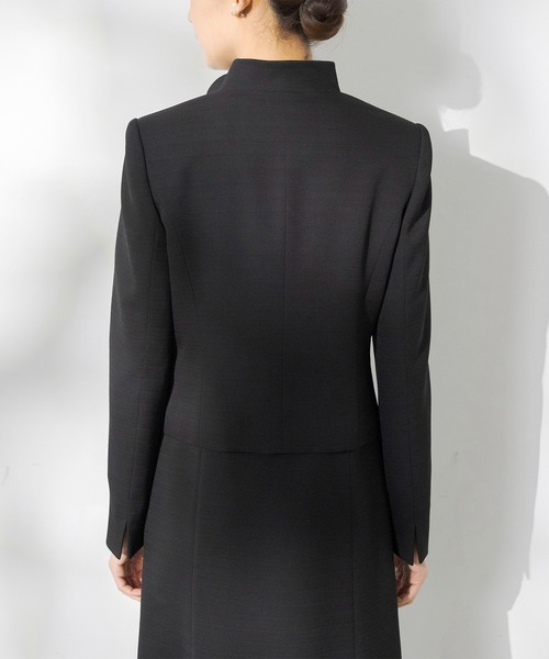 セレモニースーツ セットアップ 「前開き」「喪服・礼服」フリルカラー＆フレアワンピース ブラックフォーマルセットアップスーツ/日本製素材 レディースの画像