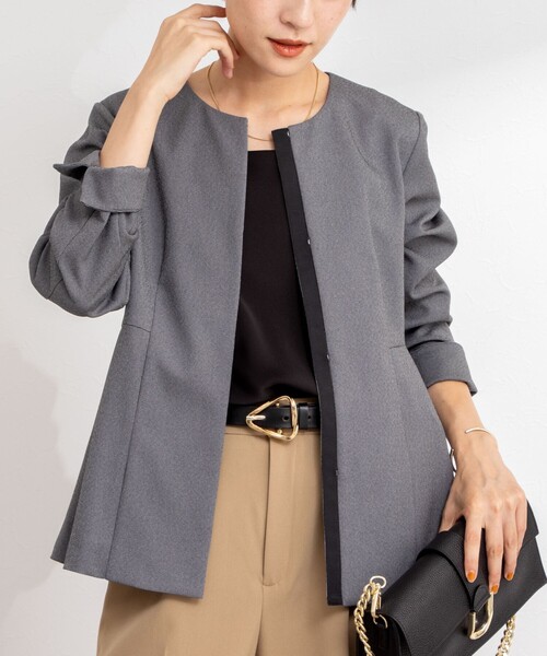 極美品✨かぐれ 中綿ノーカラージャケット F 24AWチャコール 日本製 ナイロンワッシャーフルジップジャケット (X149BR-N9) | Reebok | 紳士