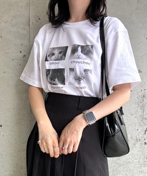 (アニマル) Animal  レディース Leena Tシャツ グラフィックプリント オーガニック 半袖 トップス MW2774 (ホワイト) セール】CAT&DOG アニマル グラフィック プリント 半袖 リンガー