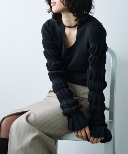 ニット セーター gathered sleeves knit レディース