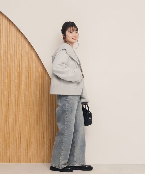 コート アウター フェイクムートンフーディコート 「低身長・小柄女性 