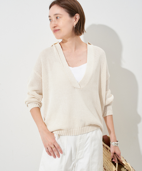ニット セーター ペーパーヤーン襟付きスキッパーニット レディース SLOBE IENA ニット セーター ペーパーヤーン襟付きスキッパー