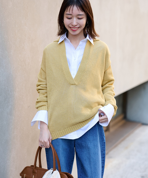 SLOBE IENA ペーパーヤーン襟付きスキッパーニット 2025SS SLOBE IENA｜ペーパーヤーン襟付きスキッパーニット | Rakuten