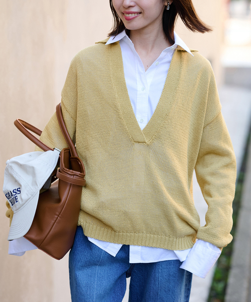 SLOBE IENA ニット セーター ペーパーヤーン襟付きスキッパー