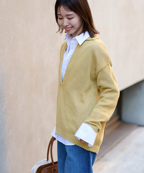 SLOBE IENA ニット セーター ペーパーヤーン襟付きスキッパー