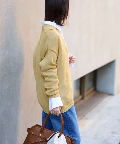 SLOBE IENA ニット セーター ペーパーヤーン襟付きスキッパー
