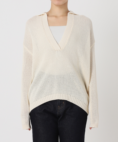 SLOBE IENA ニット セーター ペーパーヤーン襟付きスキッパー