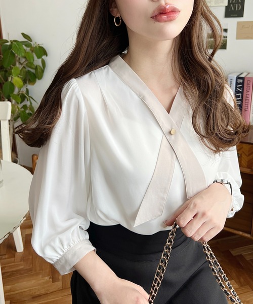 020クロスポイントレディースブラウス クロスタイ付き刺繍ブラウス | outlet | axes femme online shop