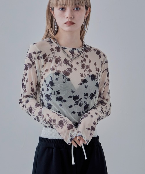 etoll.（エトル） tシャツ ローズプリントシアートップス レディース