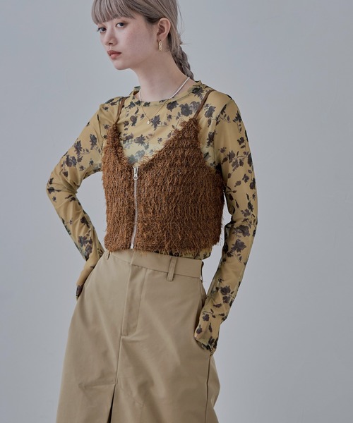 トップス Rose etoll.（エトル） tシャツ ローズプリントシアートップス レディース