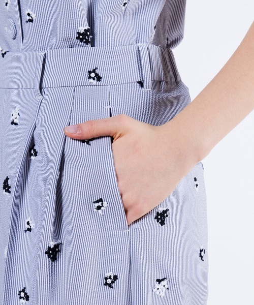 ダブスタ パンツ ダブルスタンダードクロージング サッカー刺繍 セットアップ DOUBLE STANDARD CLOTHING パンツ サッカーストレッチフラワー