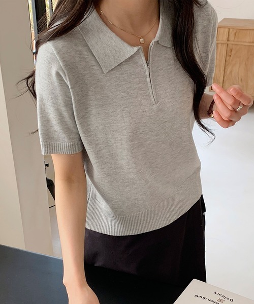 即発送♡【新品未使用】ENEU ハンナミ 襟 ニット 半袖 トップス セーター ポロ襟ボタン付き半袖ニットトップス（ニット/セーター