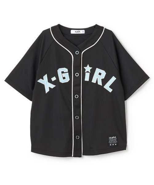 X-girl Stages tシャツ ロゴアップリケベースボール半袖シャツ