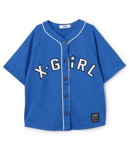 X-girl Stages tシャツ ロゴアップリケベースボール半袖シャツ