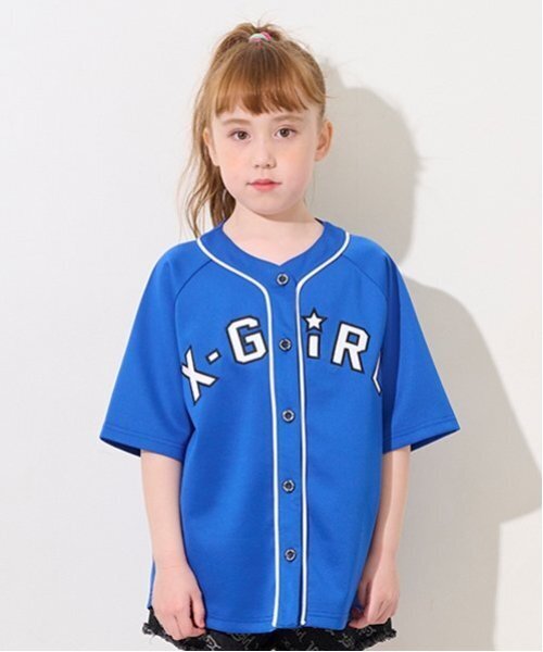 X-girl Stages tシャツ ロゴアップリケベースボール半袖シャツ