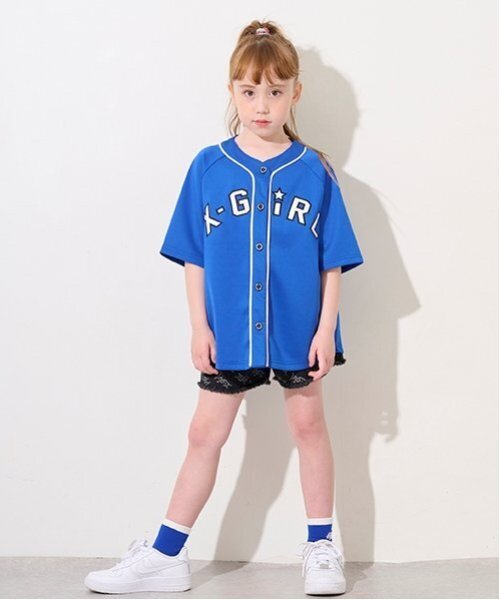 X-girl Stages tシャツ ロゴアップリケベースボール半袖シャツ