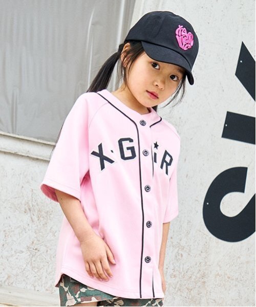 X-girl Stages tシャツ ロゴアップリケベースボール半袖シャツ