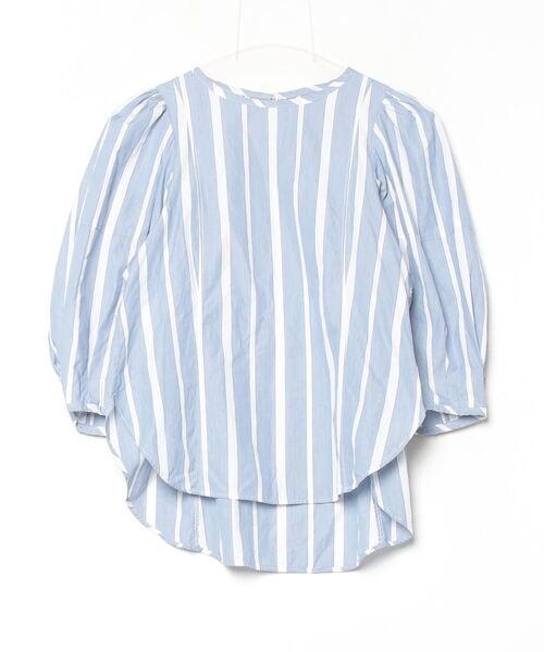 「Nigel Cabourn」 ストライプ柄7分袖ブラウス 8 ブルー レディース
