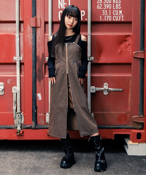 algy（アルジー） ジャンパースカート フロントジップミディジャンスカ