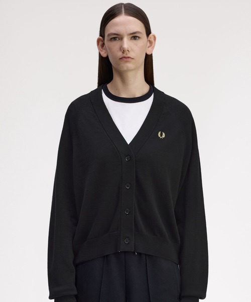 FRED PERRY ブラック Vネック カーディガン L FRED PERRY（フレッドペリー） カーディガン V-Neck Cardigan／Vネック