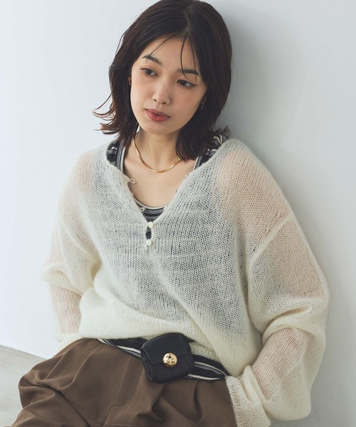 ニット セーター モヘア前後２ｗａｙヘンリーネックニット レディース