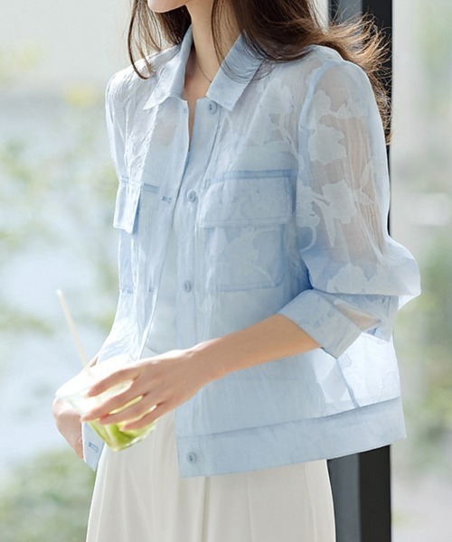 ブラウス シャツ 花柄シアーシャツ レディース