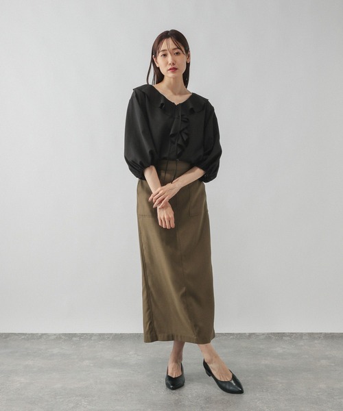 ブラウス シャツ ラッフルフリルパフブラウス/ブラック レディース by muni:r ブラウス シャツ 「新色追加」ラブリーラッフルパフ