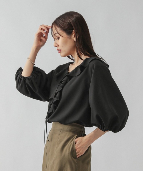 ブラウス シャツ ラッフルリボンブラウス レディース N.Natural Beauty Basic ブラウス シャツ サッカーラッフル
