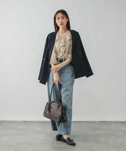 ブラウス シャツ ラッフルフリルパフブラウス/ブラック レディース by muni:r ブラウス シャツ 「新色追加」ラブリーラッフルパフ