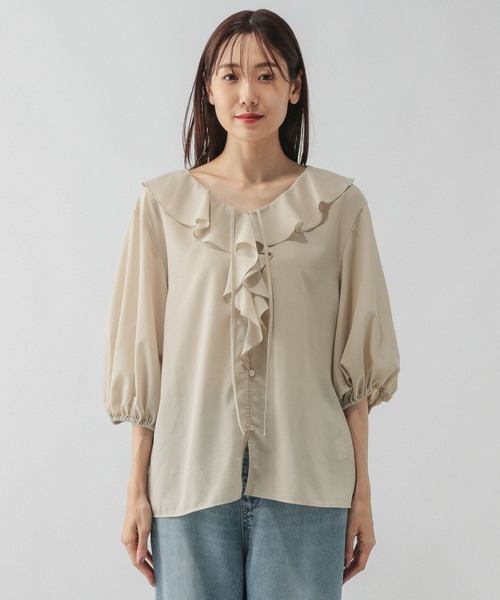 ブラウス シャツ ラッフルフリルパフブラウス/ブラック レディース Chico ブラウス シャツ ラッフルフリルブラウス レディース