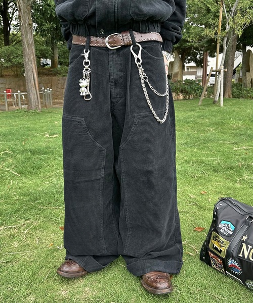 ひ　マルニ 22AW コーデュロイ レザーパッチ ワイド バギー パンツ MandO（エムオー） ワイドパンツ ジーンズ コーデュロイダブルニー