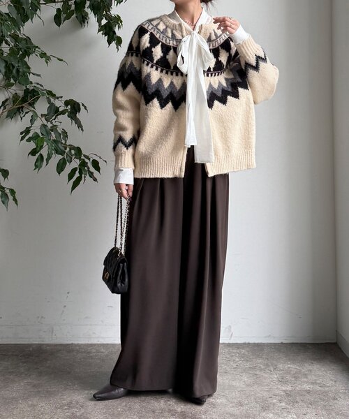 DouDou（ドゥドゥ） カーディガン ノルディック柄ジップニット