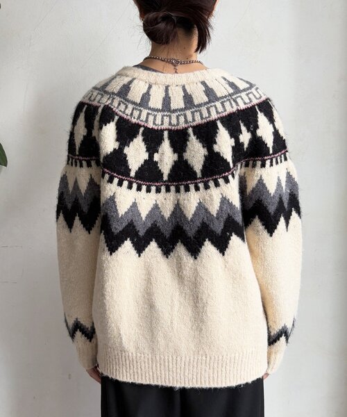 極美品✨ シルバーストーン ジップカーディガン 大きめ ニット ノルディック柄 カーディガン ノルディック柄ジップニットカーデ レディース