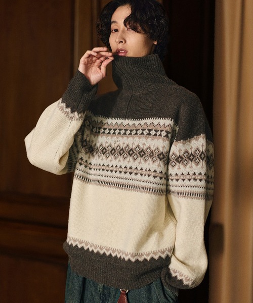Bleme セーター ニット クラシック ノルディック ハーフジップニット