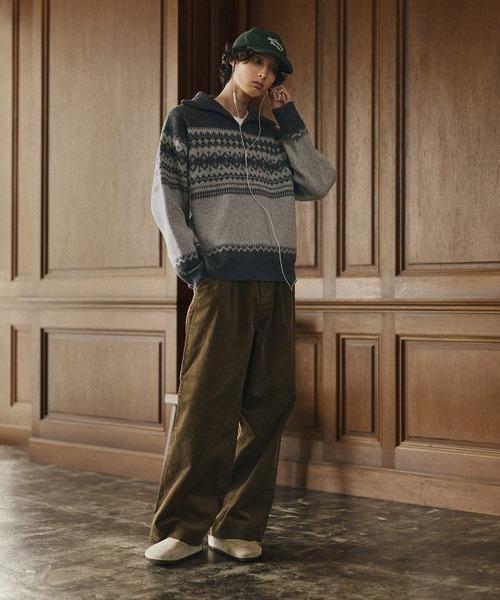 Bleme セーター ニット クラシック ノルディック ハーフジップニット